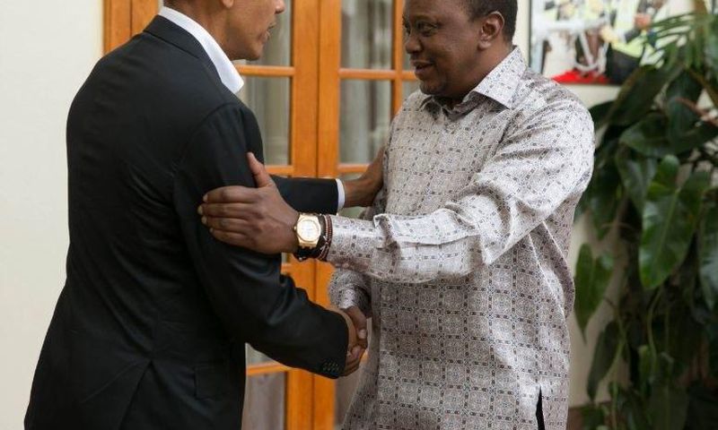Former US President Barack Obama with president Uhuru Kenyatta at State House. Barack Obama arrives in Kenya