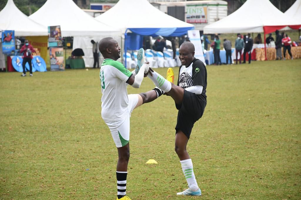 Kieni MP Kanini Kega warming up ahead of a match against Marafiki FC