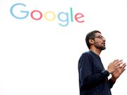 Google CEO Sundar Pichai speaks during a developers conference.