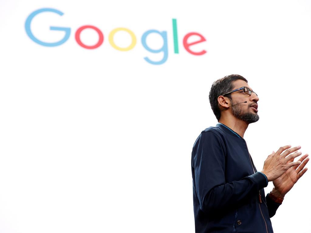 Google CEO Sundar Pichai speaks during a developers conference.