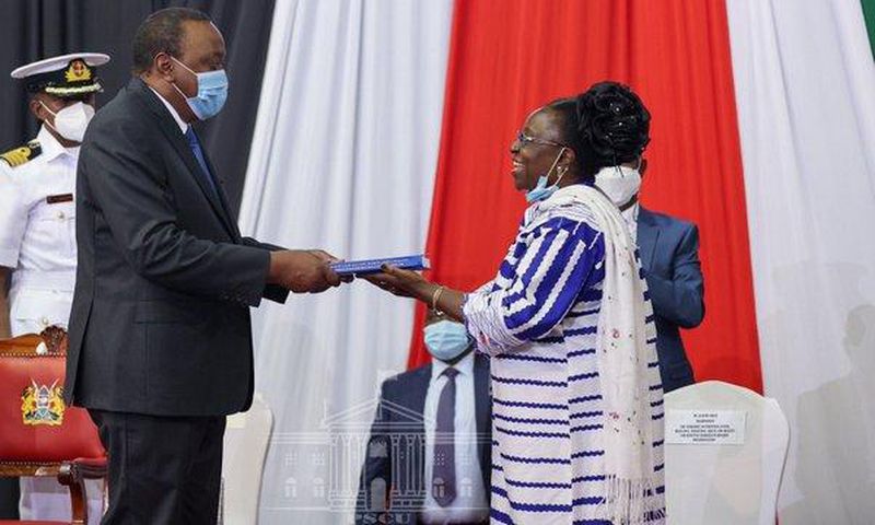 President Uhuru Kenyatta with Professor Fatuma Chege
