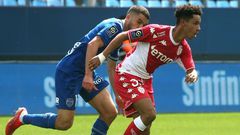 Monaco's Sofiane Diop escaping Oualid El Hajjam of Troyes