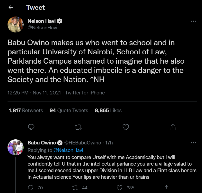 Nelson Havi Vs Babu Owino