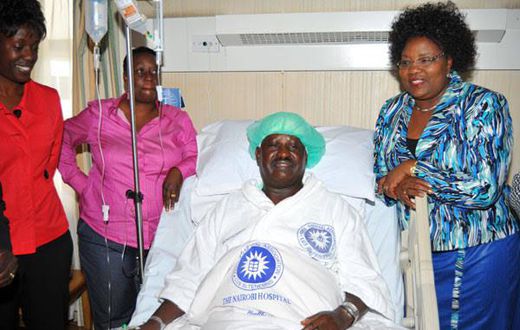 ODM Party Leader Raila Odinga afetr a successful surgery