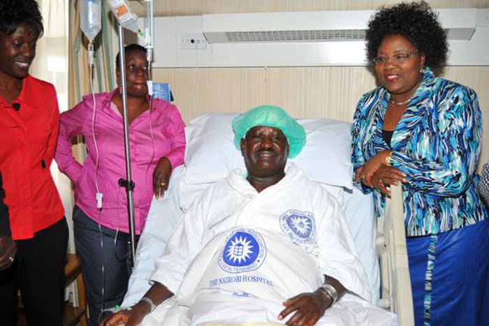 ODM Party Leader Raila Odinga afetr a successful surgery