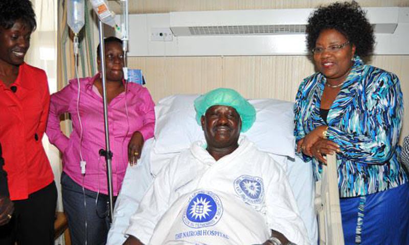 ODM Party Leader Raila Odinga afetr a successful surgery