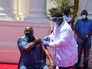 Receiving the Covid-19 booster shot at State house , Nairobi