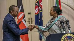 President Uhuru Kenyatta with Sports CS Amina Mohammed