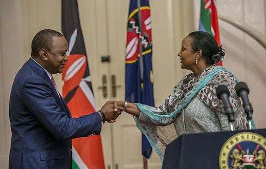 President Uhuru Kenyatta with Sports CS Amina Mohammed