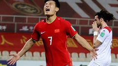 China's Wu Lei celebrates after scoring against Syria in the 3-1 World Cup qualifying win in Sharjah on Tuesday