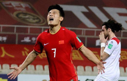 China's Wu Lei celebrates after scoring against Syria in the 3-1 World Cup qualifying win in Sharjah on Tuesday