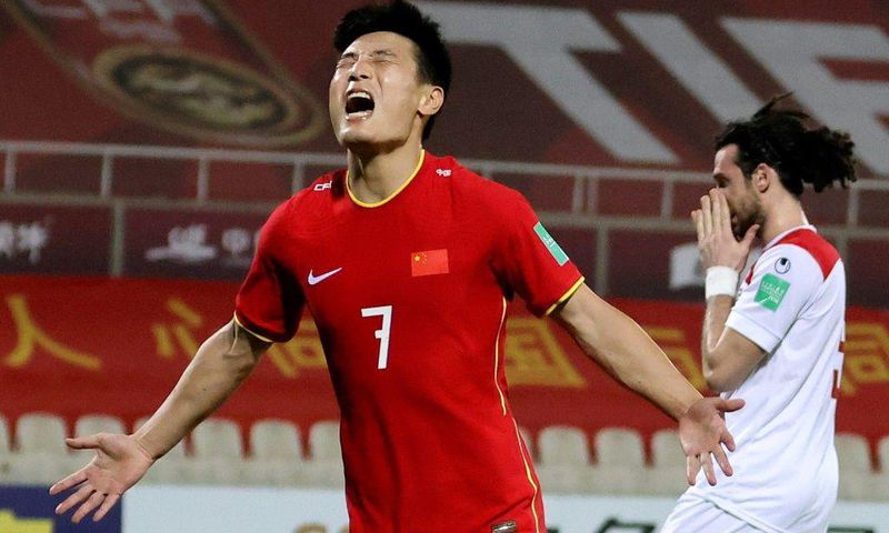 China's Wu Lei celebrates after scoring against Syria in the 3-1 World Cup qualifying win in Sharjah on Tuesday