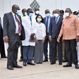 Health CS Mutahi Kagwe with President Uhuru Kenyatta when they visited the Kitengela Vaccine storage facility