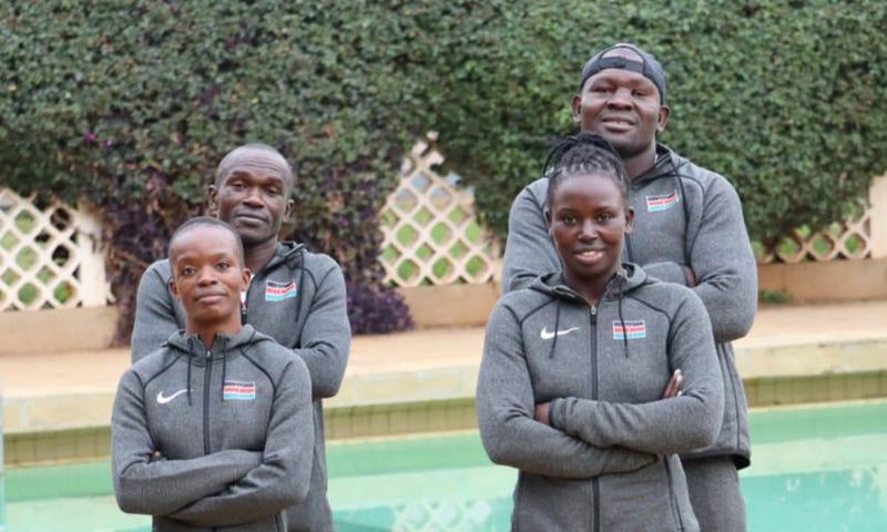 The full boxing team that headed into Tokyo. Front left (Christine Ongare), front right (Elizabeth Akinyi), back left (Captain Nicholas Okoth) and back right (Elly Ajowi). COURTESY: Kenya Boxing