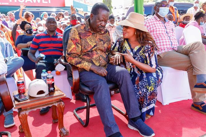 ODM party leader Raila Odinga with former Taita Taveta Woman Representative Joyce Lay