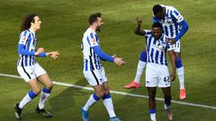 Hertha Berlin defender Deyovaisio Zeefuik (2R) scored his first Bundesliga goal in Sunday's win over Bayer Leverkusen