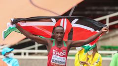 Wanyonyi crossed the finish line in a personal best mark of 42:10.84 beating India’s Amit to second spot in 42:17.94