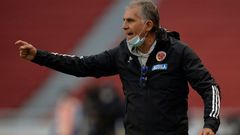 Carlos Queiroz gestures when coaching Colombia against Ecuador in a 2022 World Cup qualifier last November