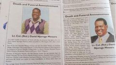 Families publish two different obituaries for dead Ex-KDF boss
