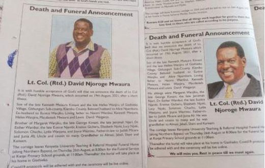 Families publish two different obituaries for dead Ex-KDF boss