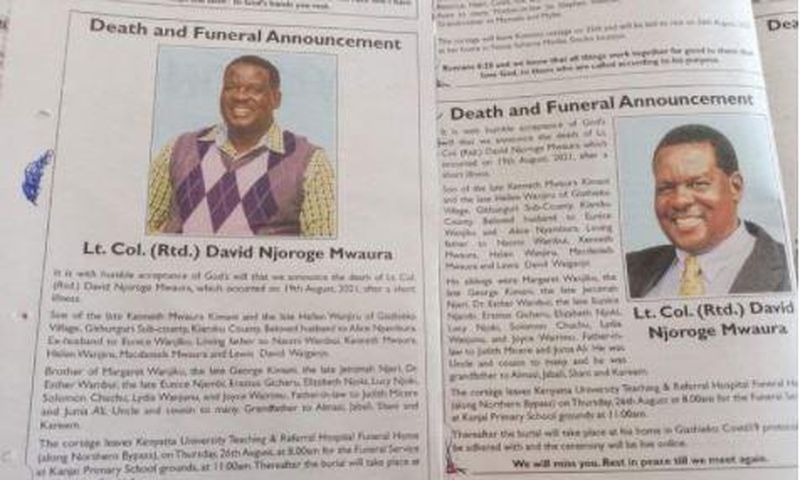 Families publish two different obituaries for dead Ex-KDF boss
