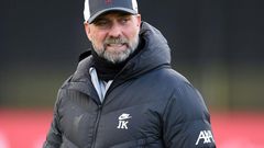 Liverpool manager Jurgen Klopp attends a training session on the eve of their Champions League match against AC Milan