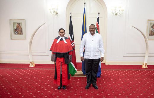 President Uhuru Kenyatta presiding over the swearing in ceremony for Chief Justice Martha Koome at State House