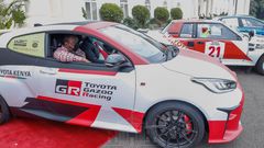 President Uhuru Kenyatta  drives safari rally car at State House