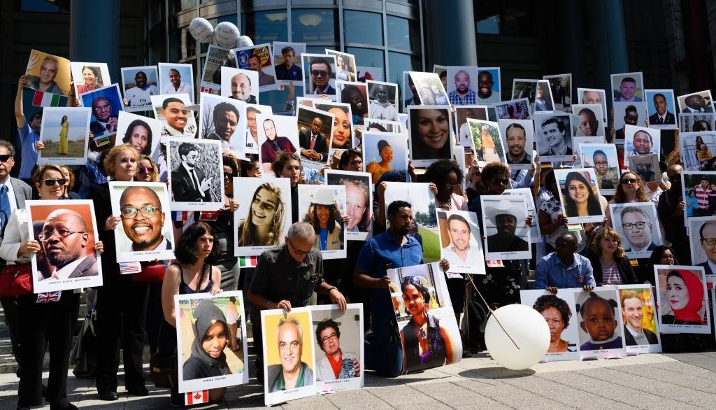 WASHINGTON, DC - SEPTEMBER 10: The families of the victims of the Ethiopian Airlines crash of the Boeing 737 Max jet held a vigil in front of the US Department of Transportation headquarters in Washington, DC on Sept. 10, 2019, the six-month anniversary of the Ethiopian Airlines crash. (Photo by Sarah L. Voisin/The Washington Post via Getty Images)