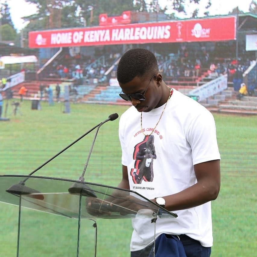 Gabriel Ayimba, the son of late Kenya 7s coach Benjamin Ayimba speaks during his father's solemn mass which was hosted at RFUEA Grounds on June 10.