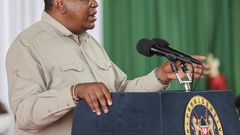 President Uhuru Kenyatta speaks during the operationalization of the first berth at the new Lamu Port