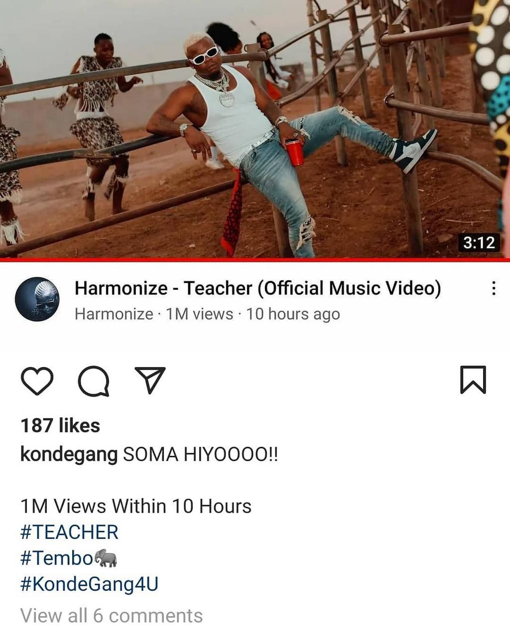 Harmonize shocks many has his new tune clocks 2 million views within 14 hours [Screenshot]