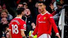 Bruno Fernandes and Cristiano Ronaldo celebrate at Old Trafford on Thursday night.