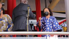DP William Ruto and Anne Waiguru during the past Mashujaa day in Kirinyaga County
