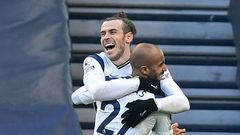 Tottenham forward Gareth Bale (L) celebrates during the win against Burnley