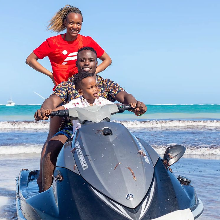 Kenyan athlete Ferdinand Omanyala vacations with his wife and son at the Coast