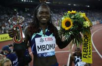 ZURICH, SWITZERLAND - SEPTEMBER 09: Christine Mboma of Namibia celebrates winning the Women's 200m Final during the Weltklasse Zurich, part of the Wanda Diamond League at Stadium Letzigrund on September 09, 2021 in Zurich, Switzerland. (Photo by Maja Hitij/Getty Images)