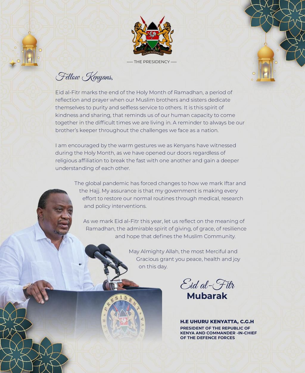 President Uhuru Kenyatta's message during 2021 Eid-ul-Fitr celebrations