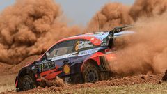 JUNE 24: Ott Tanak of Estonia and Martin Jarveoja of Estonia compete with their Hyundai Shell Mobis WRT Hyundai i20 Coupe WRC during Day One of the FIA World Rally Championship Kenya on June 24, 2021 in Nairobi, Kenya. (Photo by Massimo Bettiol/Getty I...
