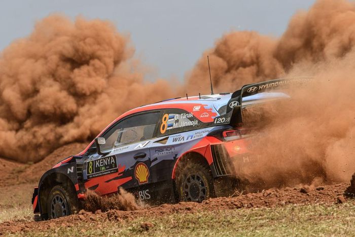 JUNE 24: Ott Tanak of Estonia and Martin Jarveoja of Estonia compete with their Hyundai Shell Mobis WRT Hyundai i20 Coupe WRC during Day One of the FIA World Rally Championship Kenya on June 24, 2021 in Nairobi, Kenya. (Photo by Massimo Bettiol/Getty I...