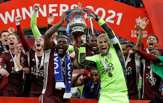 Leicester captain Kasper Schmeichel (centre, right) described winning the FA Cup as a dream come true