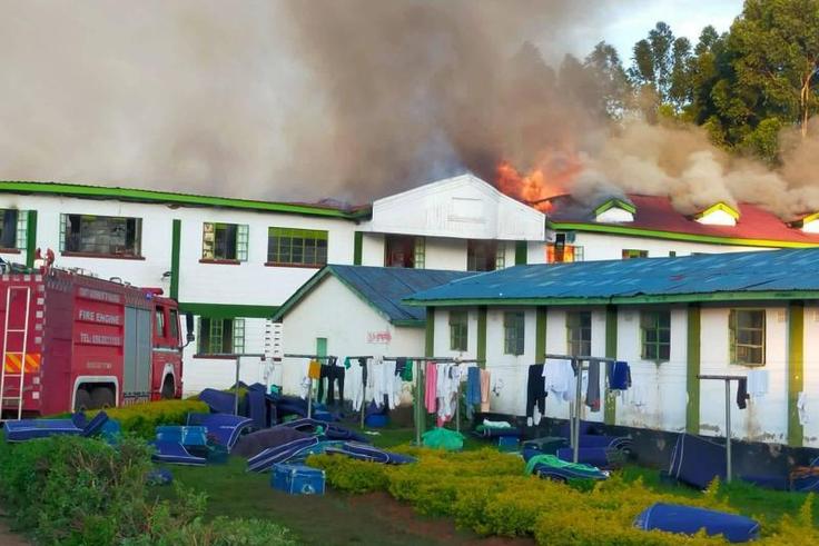 A dormitory on fire at Kakamega High School