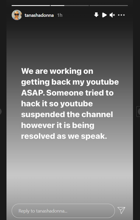 Tanasha Donna's YouTube suspended