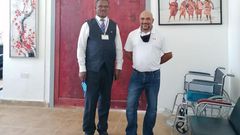 Hamptons Hospital CEO Hon. Dr. Maurice Siminyu (left) and Atos Senior project manager for SADC region Virgil Shetty at Hamptons Hospital in Mwale Medical and Technology City on June 8th, 2021