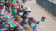 Kenyans at the Wang'uru Stadium in Kirinyaga County during the 2021 Mashujaa Day celebrations