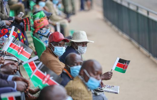 Kenyans at the Wang'uru Stadium in Kirinyaga County during the 2021 Mashujaa Day celebrations