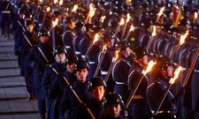 Members of Germany’s military on parade at Chancellor Angela Merkel’s outgoing ceremony on Thursday.Credit...Hannibal Hanschke/Reuters