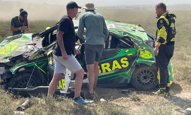 Safari Rally car number 26, driven by Tej Rai, who crashed on Day 1 of WRC at Naivasha