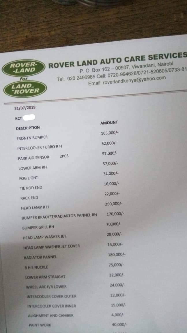 A Range Rover repair bill