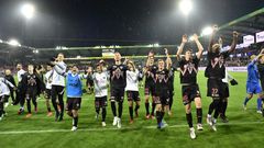 Danish delight: Midtjylland's players celebrate after defeating Celtic